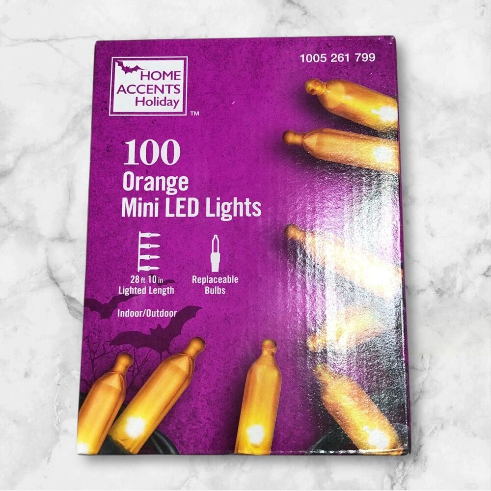 Home Accents 100 Orange Mini LED String Lights Halloween Indoor Outdoor Decor
